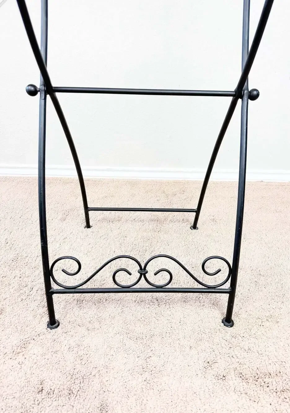 Vintage MCM Folding Butler Valet Stand Wood & Wrought Iron Clothes Rack Hanger